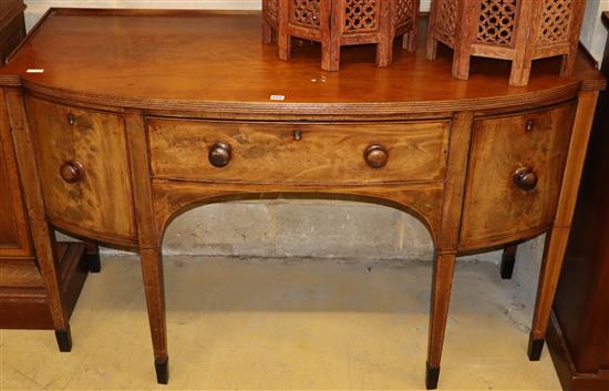 A George III bow front mahogany sideboard - worm to plywood back, width 152cm, depth 62cm, height 91.5cm